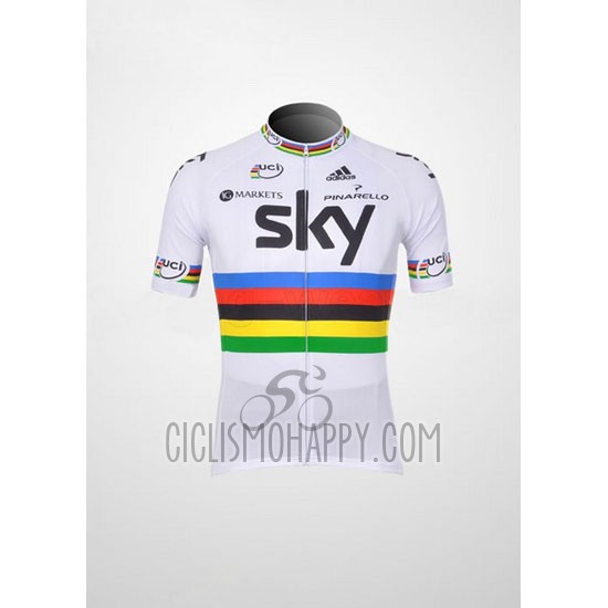 Sky UCI Mondo Campione Cycling Jersey Bib Short 2012 Men Short Sleeve Rosso and White